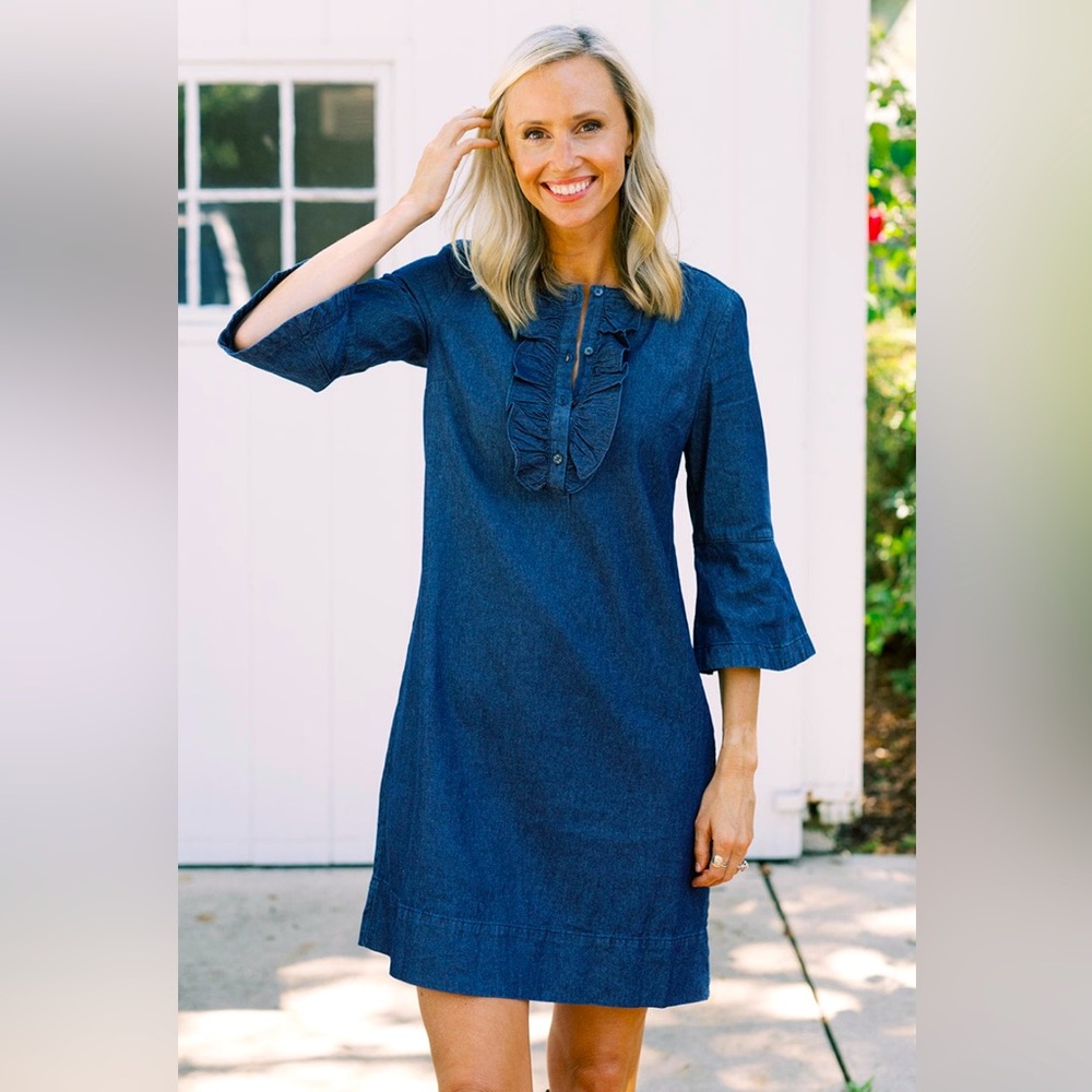 Draper James NWOT Womens Chambray Ruffle Shirt Dress Sz 8